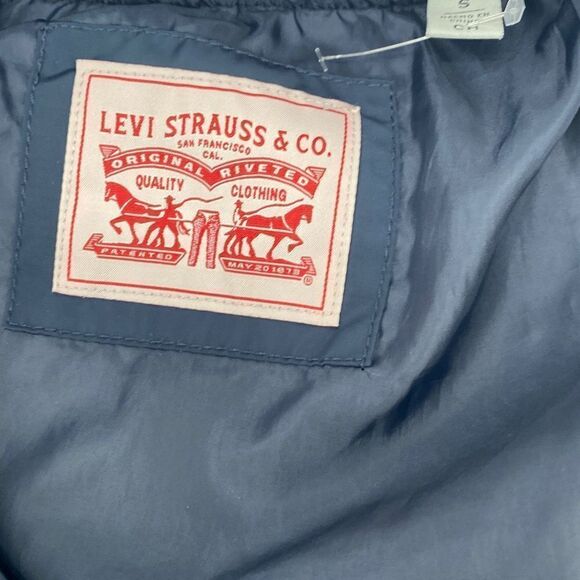 Levi's Iconic‎ Bomber Flight Jacket Water Resistant Nylon Zips Navy Small - Picture 11 of 16